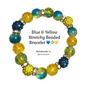 Blue & Yellow Beaded Stretchy Bracelet 😱